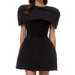 Miss Rosier Celia Black Cape Design Flared Mini Dress